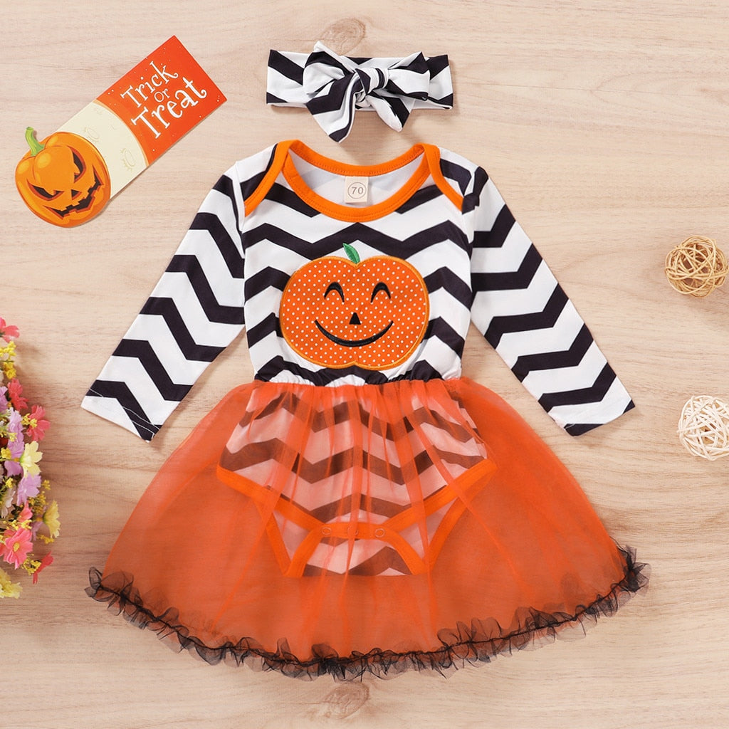 Pumpkin Striped Cotton Romper