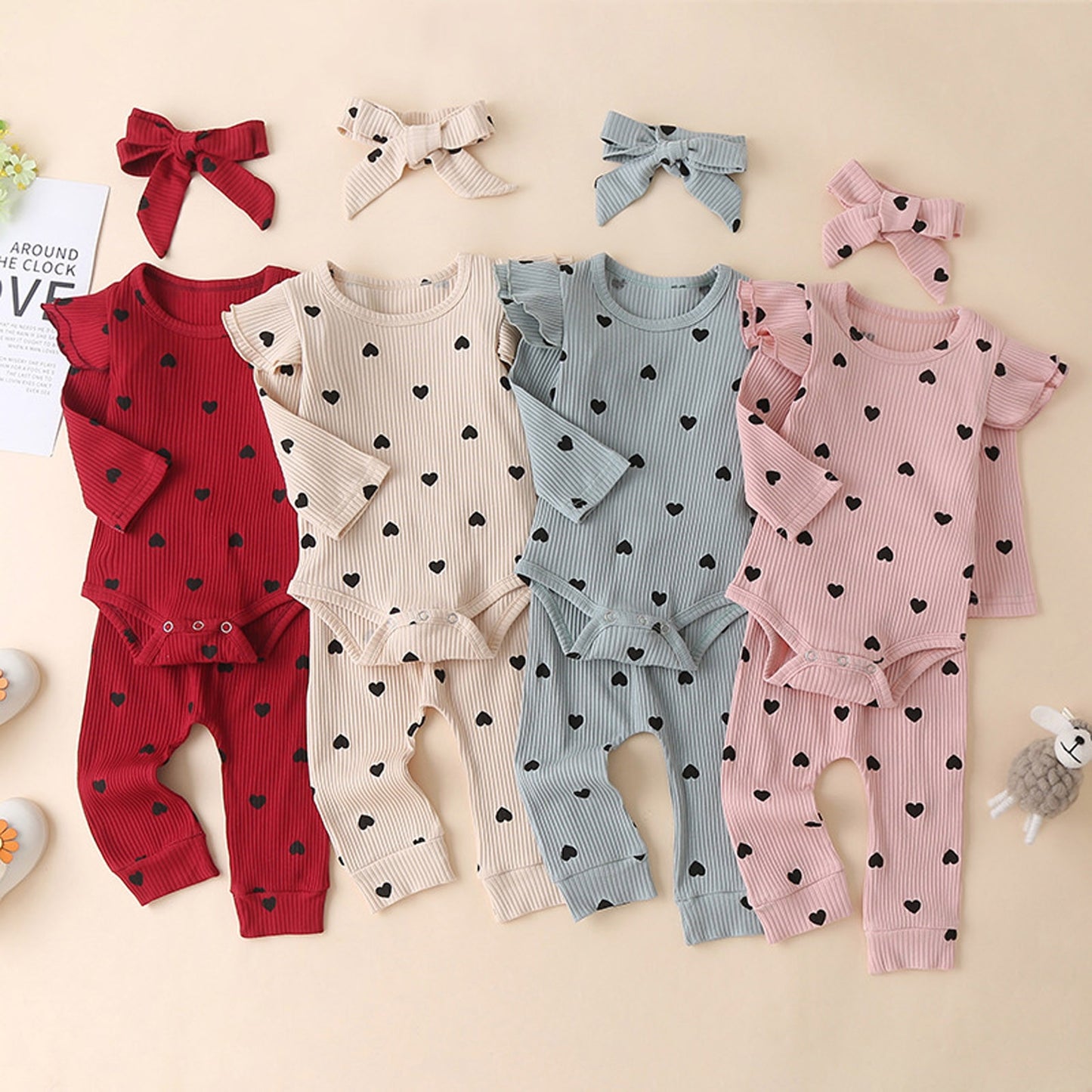 Ruffle Heart Print Toddler  Romper